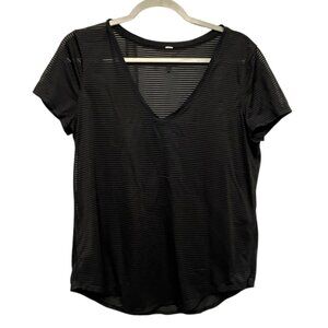 lululemon athletica Black Striped Short Sleeve Tee